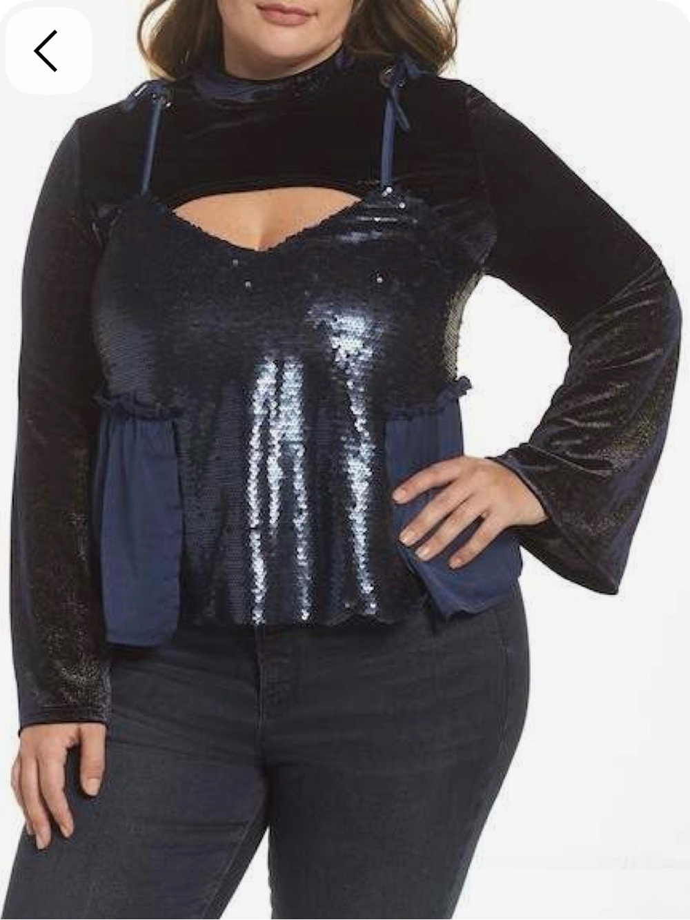 NWT ASOS Lost Ink NWT  Bell Sleeve Velvet Top with Sequin Cami Size 4X